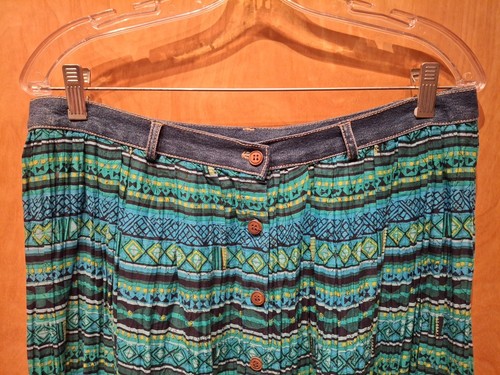 Falda larga de algodón arrugado St. John's Bay M 12 botón delantero turquesa escoba palo - Imagen 2 de 5