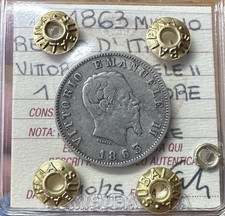 REGNO D'ITALIA VITTORIO EMANUELE II 1 LIRA VALORE 1863 MILANO NC sigillata qBB