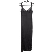 Sears VTG Black Full Slip Dress 32 Womens Lace Trim Adjustable Crepelon Long