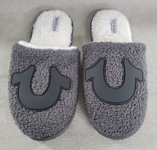 True Religion Mens Slippers Plush Horseshoe Logo Indoor Outdoor Size Medium 9-10