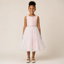 American Princess Girls Size 12 Pink White Polka Dot Tulle Formal Party Dress