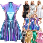 DE Damen Glänzend Metallisch Kurz Wetlook Dessous Partykleid Party Clubwear