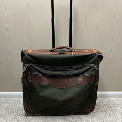 Vintage Orvis Battenkill Rolling Briefcase Luggage Bag Leather Green Canvas