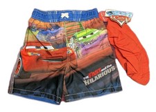 NWT Boys Size 2T Disney Pixar Cars Swim Trunks w/ Liner  Hat Fast And Hilarious