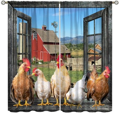 Rooster Chicken Curtains for Kitchen Farmhouse Rustic Vintage Country Patchwork