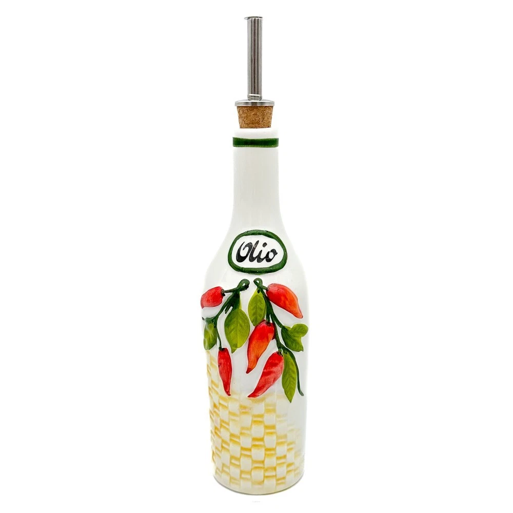 Bassano Ceramic Hand-Painted Oil Bottle 25 Cm 0.5L Chili Motif New
