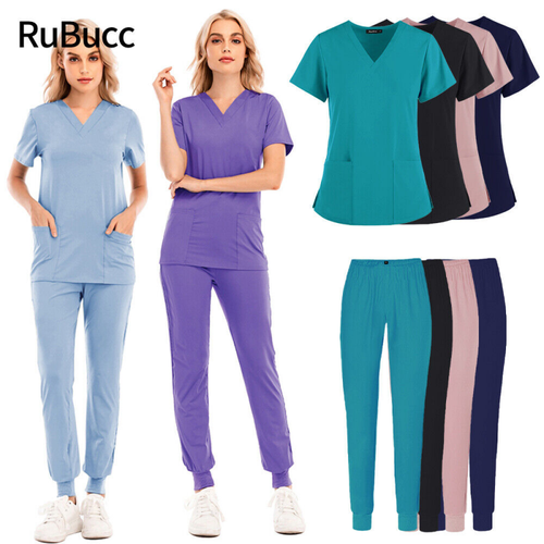 Women's Medical Nursing Scrub Set Uniforms Scrubs Long Sleeves Tshirt Pants