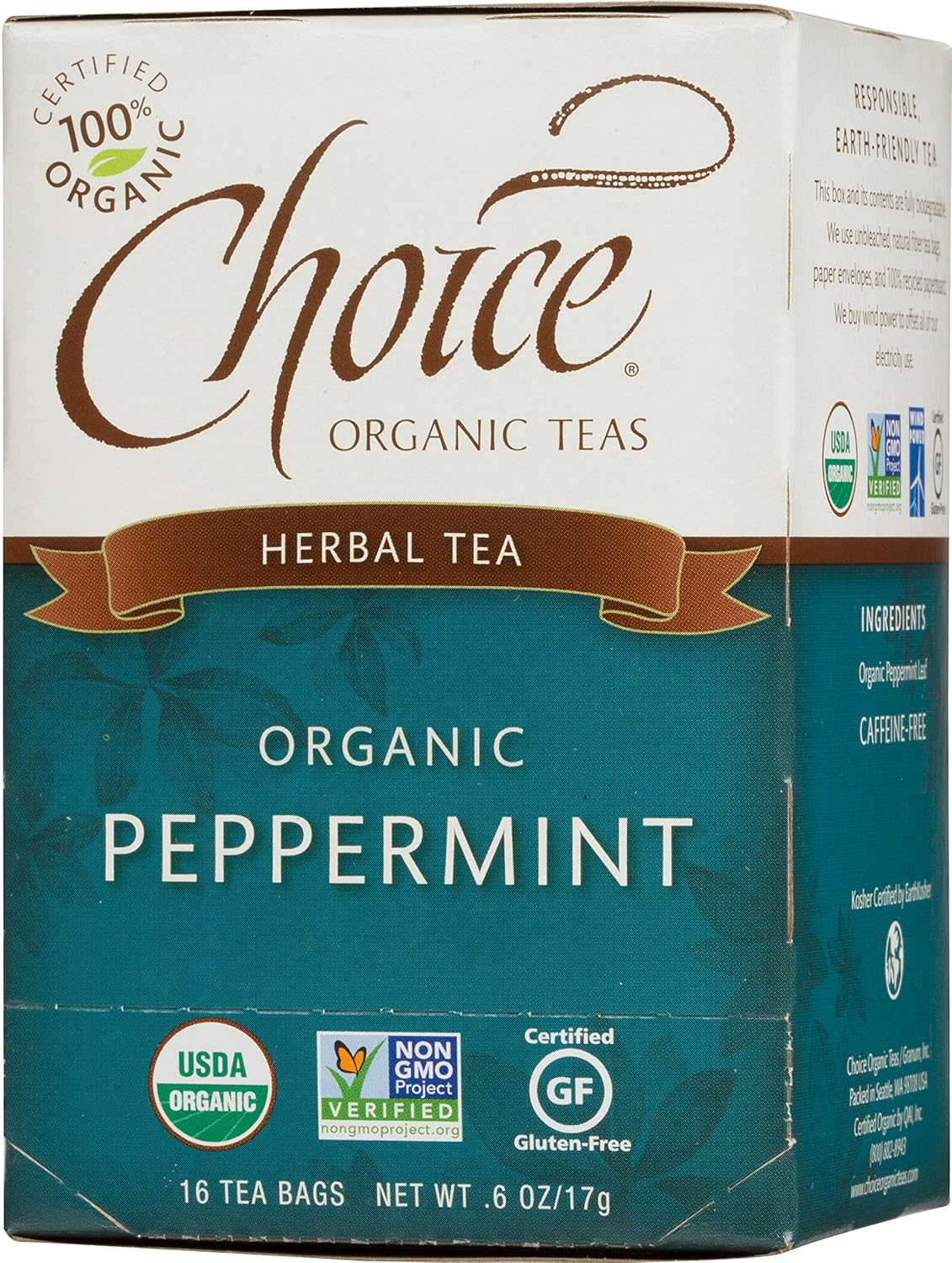 Caffeine Free Herbal Tea, Peppermint, 16 Count