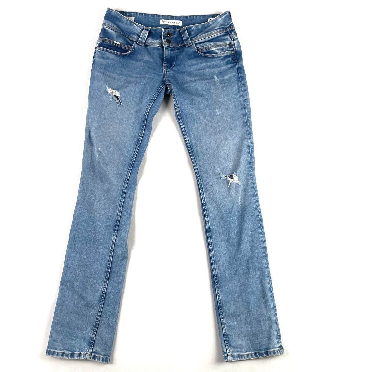 Pepe Jeans Womens Venus Straight Jeans Low Waist Distressed Wiser Wash Size  33