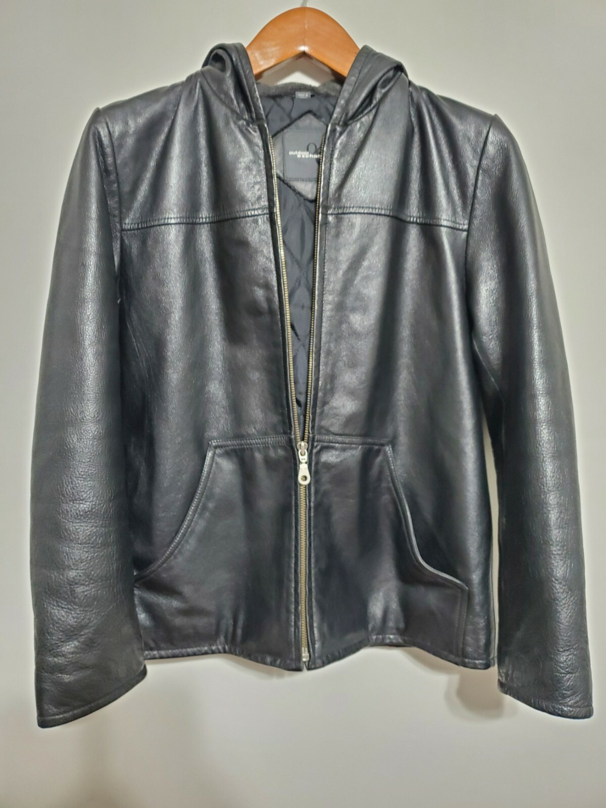 Outdoor Exchange Black Leather Hooded Jacket Womens S… Gem