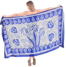 LA LEELA Rayon Aloha Bali Cover Up Pareo Sarong Batik 78"X42" Royal Blue 4208