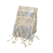 Blue White Striped  Fringed Scarf Wrap One Size