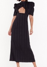 Nasty Gal Shadow Stripe Gather Sleeve Cut Out Dress SZ 2 Wednesday Adams Costume