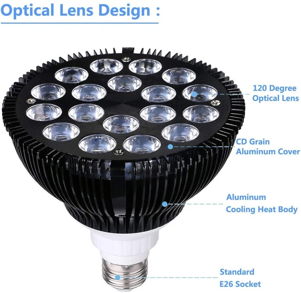 E27 LED Aquarium Spotlight Bulb Full Spectrum Fish Tank Marine Plant Lamp 12-54W - Image 4 of 4