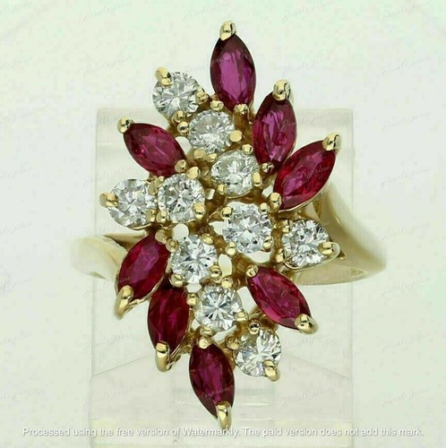 3Ct Marquise Cut Lab Created Red Ruby Cocktail Ring 14K Yellow Gold Finish