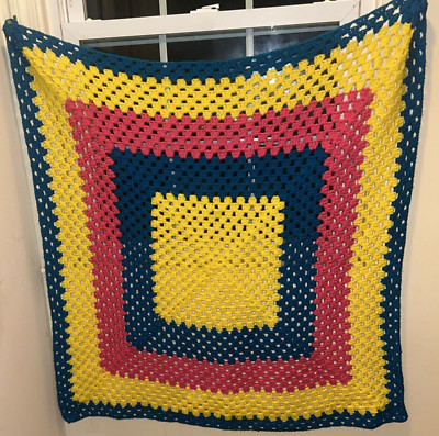 Handmade Afghan Crochet Throw Blanket Multi-Color 42''x42'' Yellow, Green, Coral