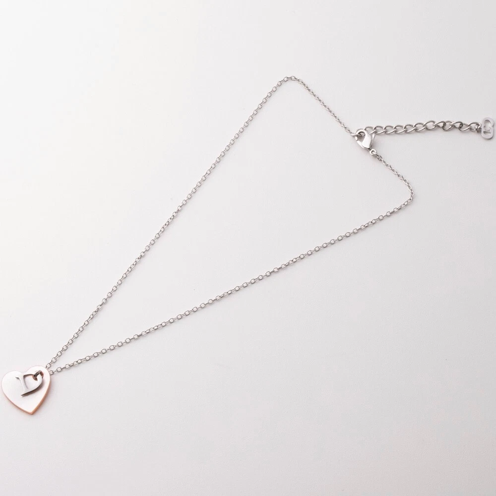 Christian Dior Vintage Silver Toned Heart Necklace with Shell Design CD Logo