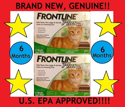 6 FRONTLINE Plus for Cats Flea Medicine Cat Feline Month Supply DAMAGED BOX