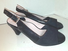 Taryn Rose Black Leather Fabric Pumps Heels Ankle Straps Open Toe 7 M