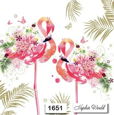 (1651) TWO Individual Paper Luncheon Decoupage Napkins - FLORAL FLAMINGOS BIRDS