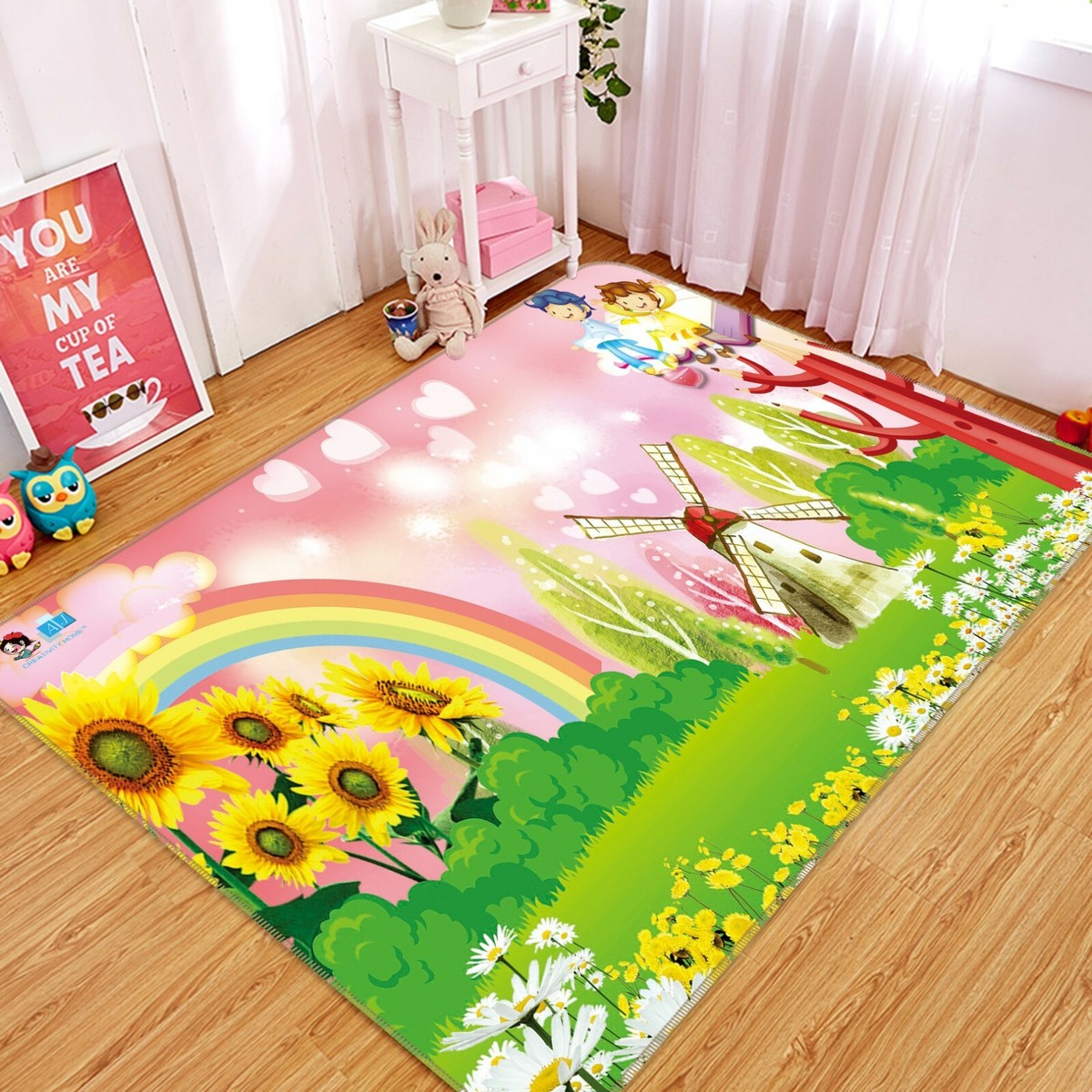 村上隆 Flower Floor Mat Rainbow Ecru beige TAKASHI MURAKAMI - FLOWER FLOOR MAT - ECRU BEIGE x RAINBOW