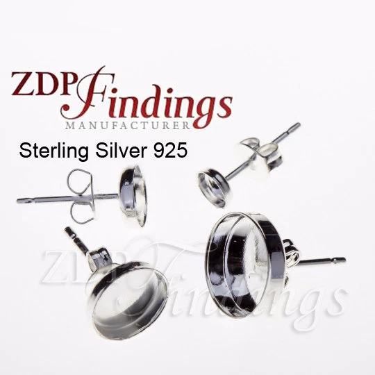 10pcs Sterling Silver 925 Earring Jewelry Findings Bezel Setting on Post 6100
