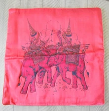 Vintage MCM Pillow Sham Zippered Cover Elephants Red Silk Design India? 16"x16"