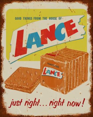 LANCE TOASTCHEE SQ CRACKERS 15'' HEAVY DUTY USA MADE METAL AGED ADVERTISING SIGN