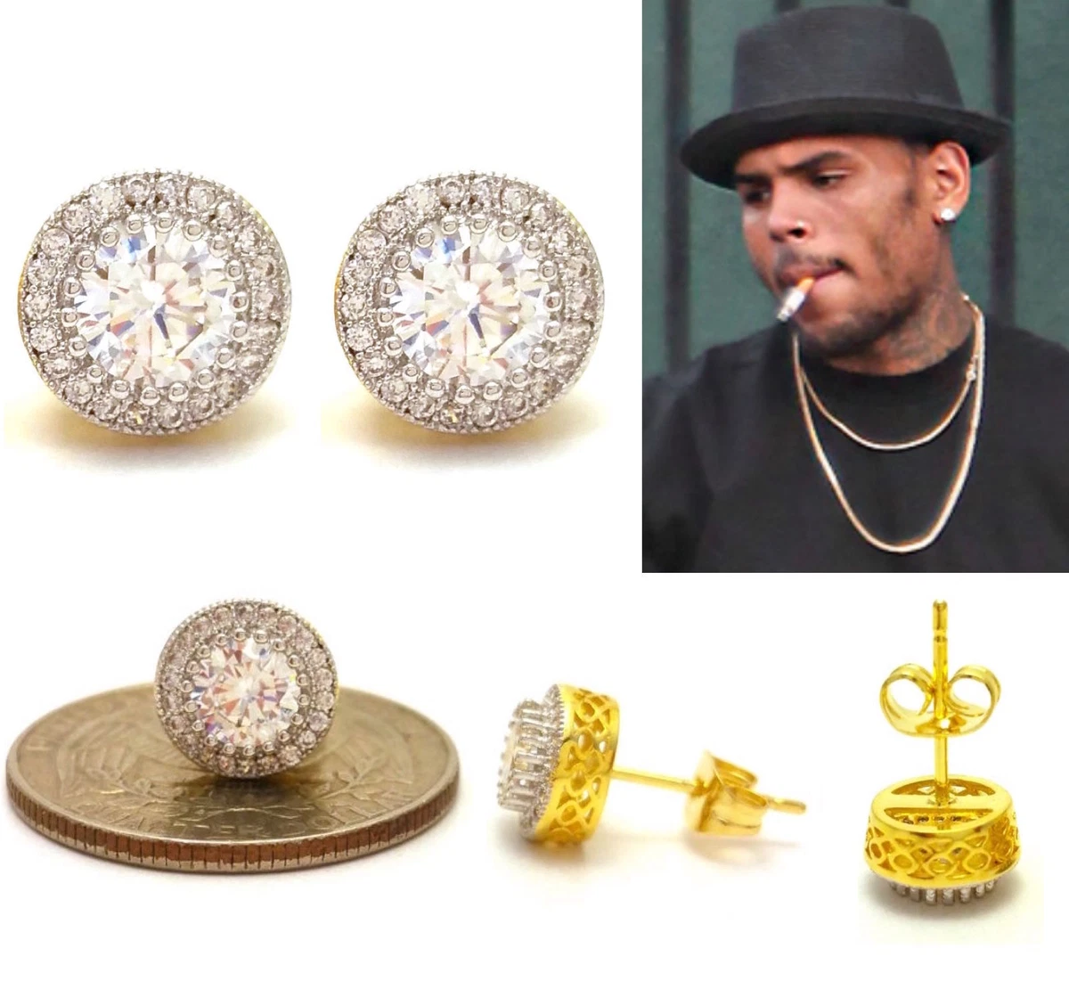 Mens gold screw back earrings deals