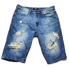 Refuel med. Wash Thrashed Holes/Rips Denim Men's Shorts Blue Size 38 preowned