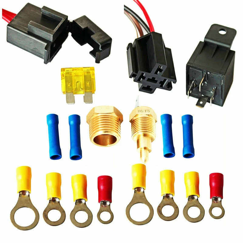 Kit de sensor de relé de cableado ventilador de refrigeración eléctrico doble termostato 12V 175°-185° 40 amperios Foto 3 de 4