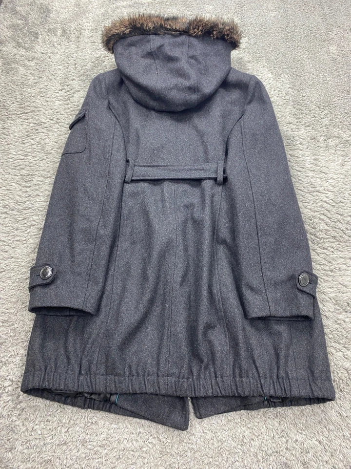 Abrigo Steve Madden Pea Mujer Grande Gris Lana Imitación Piel Capucha Doble Pecho Parka Foto 2 de 4