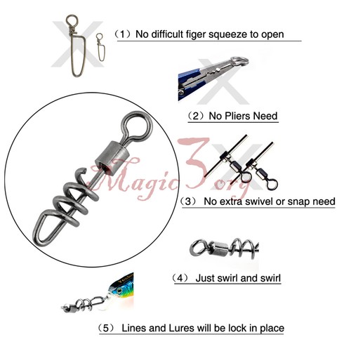 Fishing Rolling Corkscrew Swivel #6-#3/0 Snap Lure Connector Fastlock 42-220Lb - Picture 3 of 10