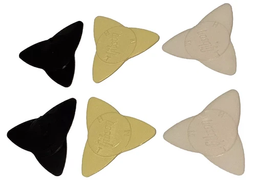 Vintage GIBSON Propeller Guitar Picks -1979- Lot of 6- Black-Cream & White- NOS