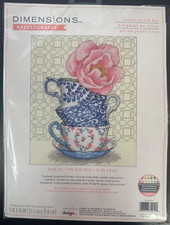 DIMENSIONS- NEEDLE CRAFTS- ROSE TEA-Counted Cross Stitch Kit 70-35414 Brand New