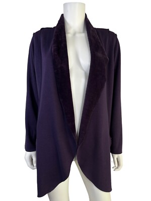 Soft Surroundings Open Front Cardigan Cozy Carefree Fleece Lined Jacket  Purple M