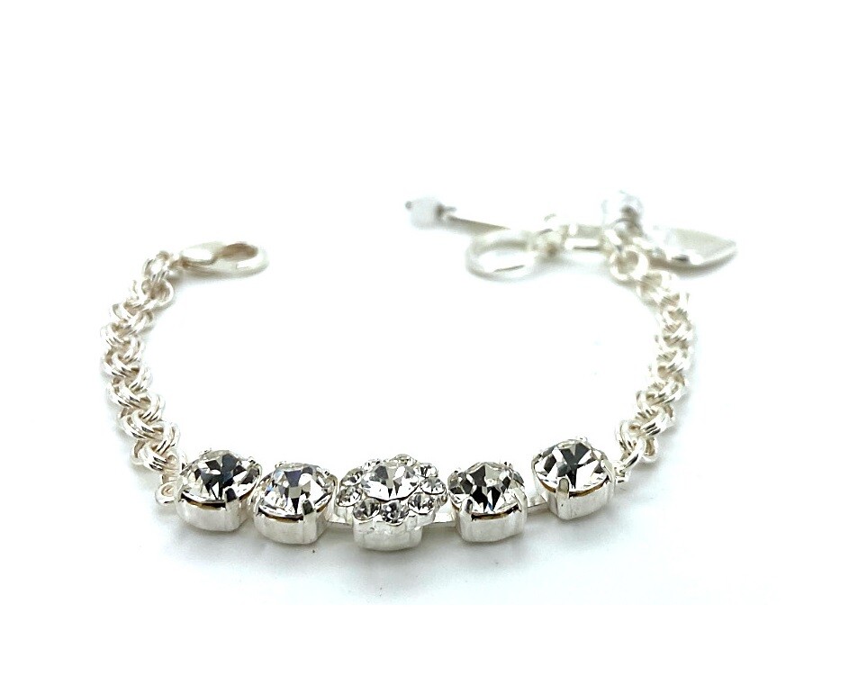 Floral Charm Bracelet with Clear Swarovski Crystals by Mariana My Treasures-image