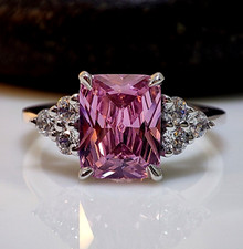 3 Carat Radiant Cut Pink Cubic Zirconia 925 Sterling Silver Wedding Ring For Her