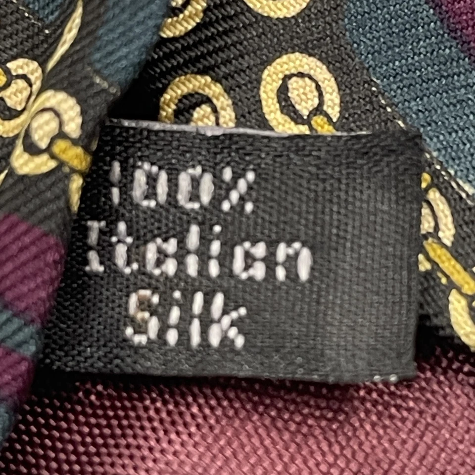 Corbata Halston III púrpura gris entrelazada cadena dorada para hombre 100 % seda italiana Foto 4 de 4