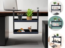 Desktop or Under-Desk Shelf Clamp-on 2-Tier Shelving W/ Adjustable Storage Tray