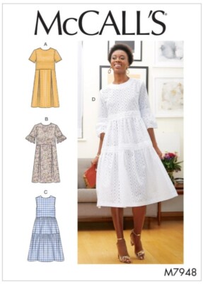 McCall's Pattern 7948 Misses Dress Boho Style Back Opening Sleeves Variations FF