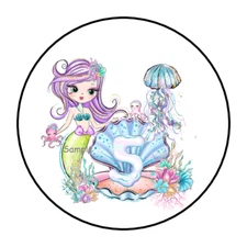 30 MERMAID 5TH FIFTH BIRTHDAY ENVELOPE SEALS LABELS STICKERS 1.5" ROUND OCEAN