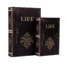 Decorative Book Box Set Of 2 Wood Faux Book Box With Faux Leather Detailing Trin