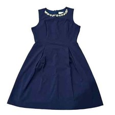 Eliza J Women's Pearl Neckline Sleeveless Shift Dress Dark Navy Size 10