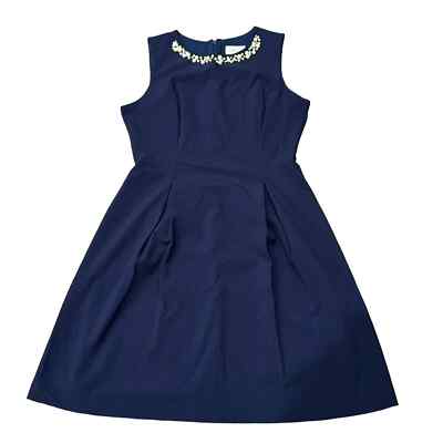 Eliza J Women's Pearl Neckline Sleeveless Shift Dress Dark Navy Size 10 