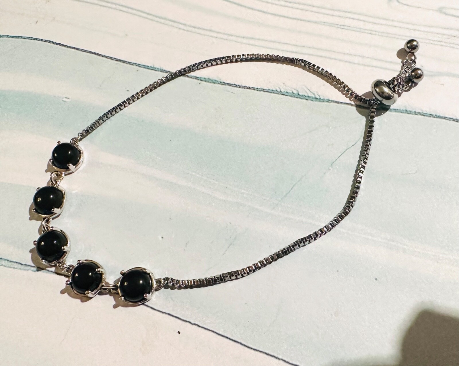 STS KARIS Black Onyx Stainless Steel Adjustable Box Chain Bracelet-image