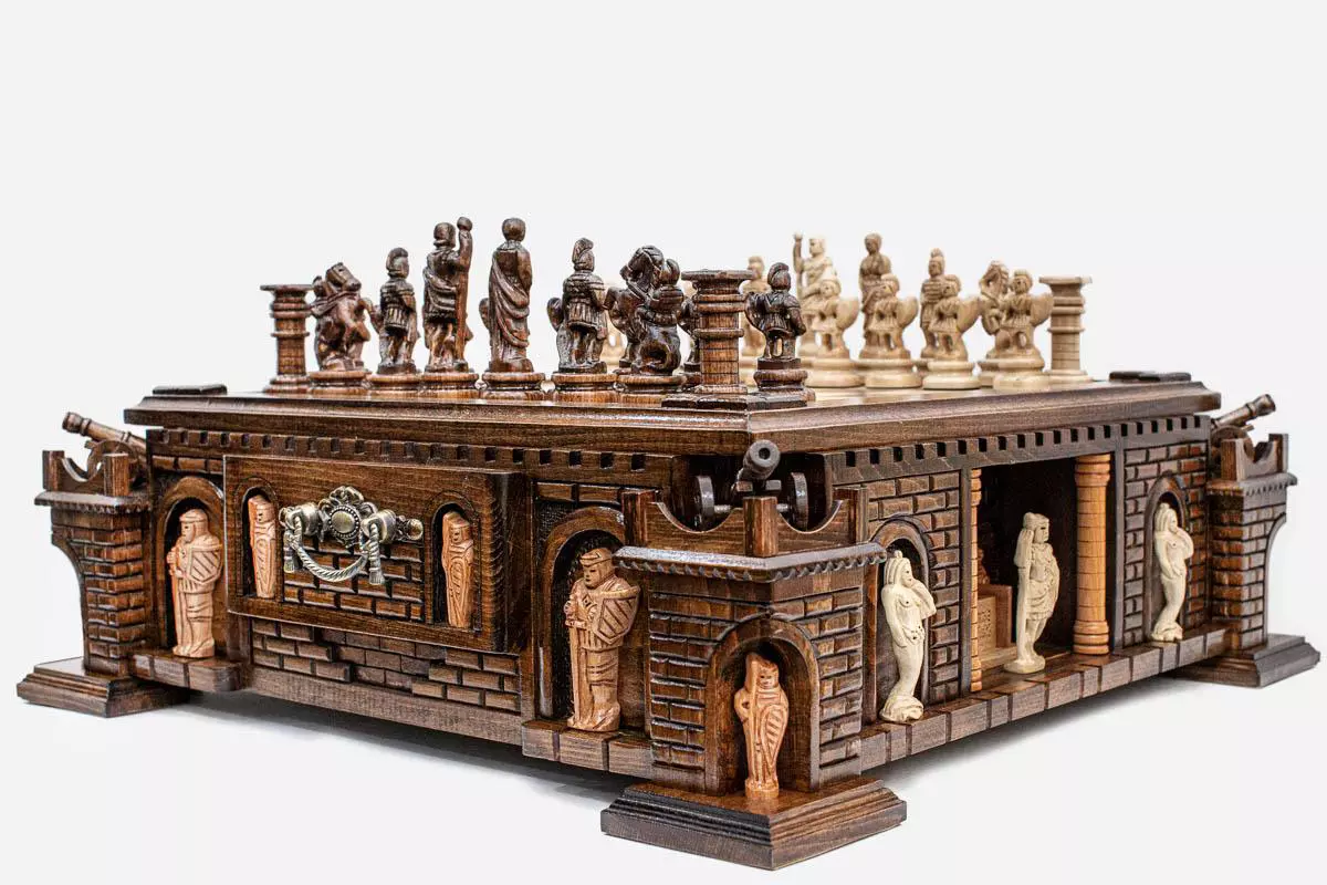 Luxury Big Wooden Chess Set with 2 drawers 23.6 inch Unique Handmade Board  Game