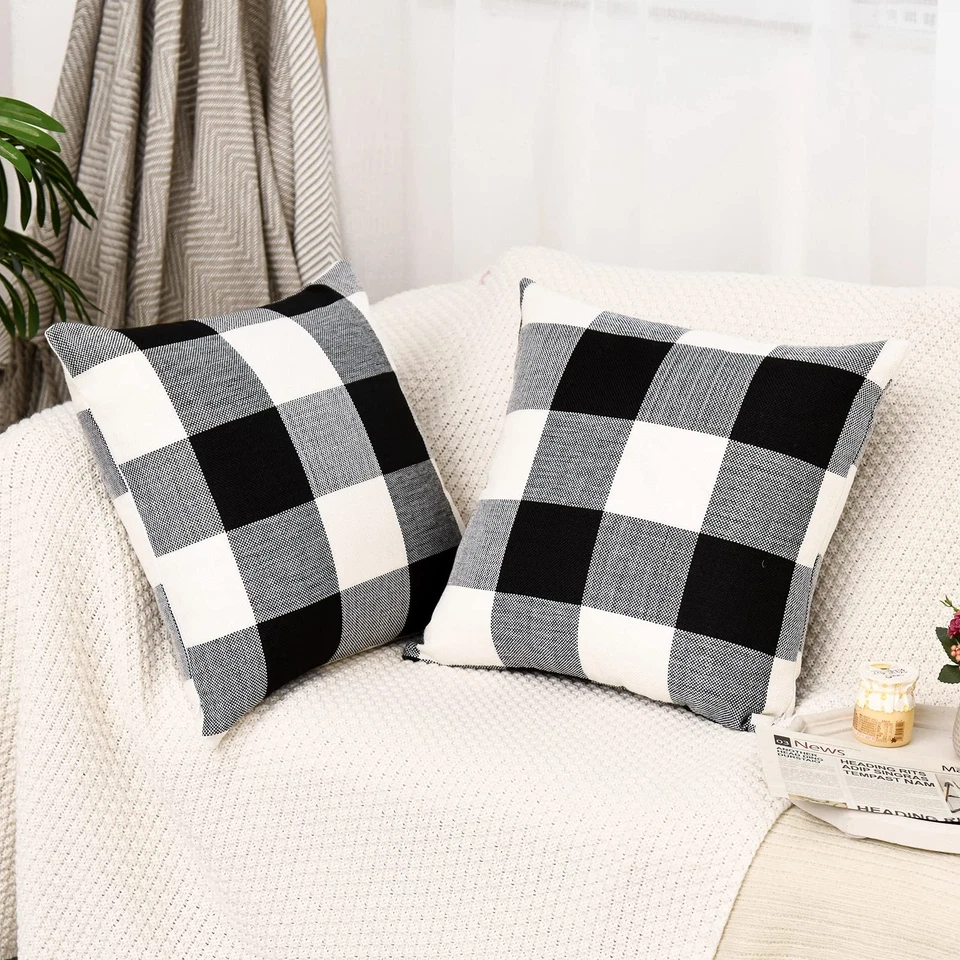 Set of 2 Buffalo Check Plaid Pillow Covers, Farmhouse Rustic Pillow Cases, Co... - Image 4 of 4