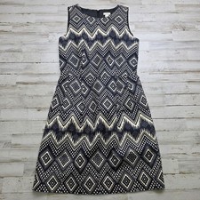 J Crew Sz 4 Sleeveless Sheath Dress Black Ivory Aztec Geometric Pockets Cotton