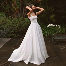 Wedding Dresses Simple Elegant A-line Square Neck Satin Bridal Gown Customized